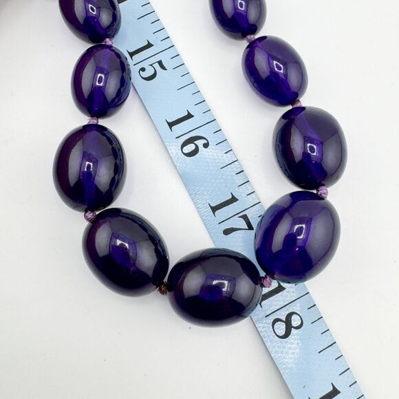 Vintage Signed Japan Purple Lucite Bead Necklace 1960s Retro Mod Statement - Picture 12 of 12
